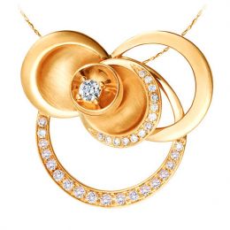 Courbes en diamants formant un pendentif or jaune - Diamant central