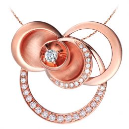 Pendentif courbe sinueuse or rose - Arcs diamantés et diamant central