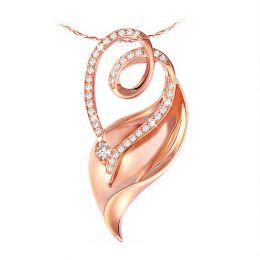 Pendentif feuille or rose - Accents romantiques et diamants 0.28ct