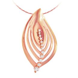 Pendentif - Or rose - Feuille - Diamants 0.29ct