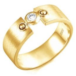Bague anneau chevalière homme - Anneau or jaune serti clos diamant