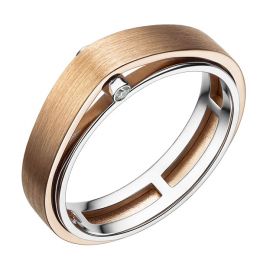 Bague double anneau pour homme - 2 Ors 18cts et diamants 0.025ct