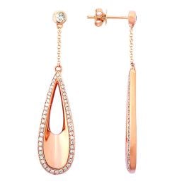 Boucles d oreilles gouttes d'eau en or rose 18cts - Diamants 0.48ct