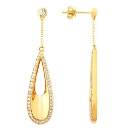 Crochets d oreille or jaune en forme de gouttes d'eau - Diamants
