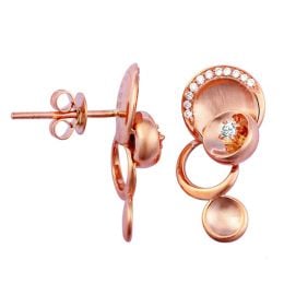 Boucles d'oreilles or - Pendants métal or rose et diamants - Courbes