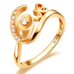 Bague Love - Bague or jaune originale 18cts - Diamants 0.095ct