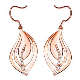 Boucles d'oreilles en forme de feuilles - Crochets or rose, diamants