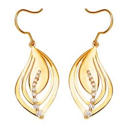 Boucle oreille crochets formant 2 feuilles en or jaune - Diamants