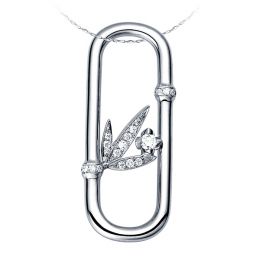 Pendentif feuilles bambou or blanc - Tige incurvée - Noeuds 