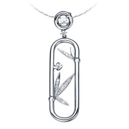 Pendentif végétal raffiné - Bambou incurvé or blanc - Diaman