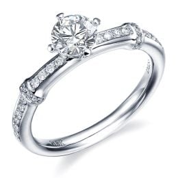 Bague bambou - Solitaire or diamants 0.50ct - Canne or blanc