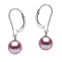 Boucles d'oreilles perles d'eau douce lavandes. 8/8.5mm. GEMME. Or blanc