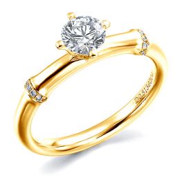 Bague Solitaire Bambou Végétal - Or Jaune & Diamants 0.54ct | Gemperles