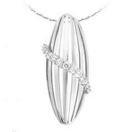 Pendentif barette or blanc 18cts - Courbe diamants gracieux