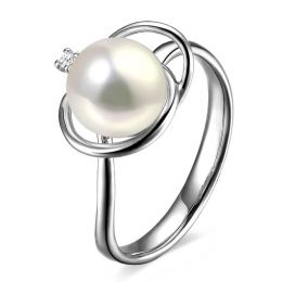Bague perle d'eau douce blanche - 9.5/10mm, AAA - Or blanc, diamant