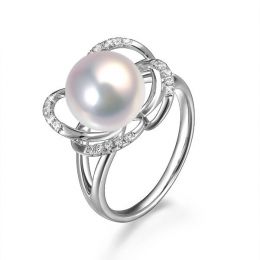Bague en perle monde floral - Perle de culture or blanc et diamants