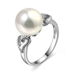Bague coeur de perle diamanté - Or blanc et Perle d'eau douce blanche