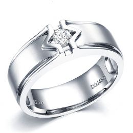 Bague or blanc hommes - Solitaire diamant homme moderne
