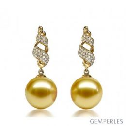 Boucles d'oreilles lignes tourbillonnantes - Pendant perle d