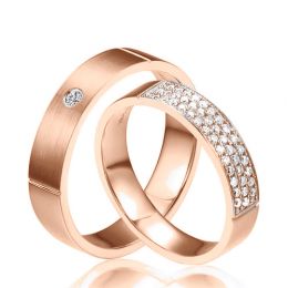 Alliances or rose Couple - Sertissage diamants