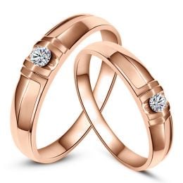 Alliances solitaires sophistiqués. Alliances duo. Or rose, D