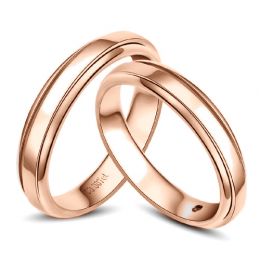 Anneaux d'or rose 750/1000. Alliances androgynes duo. Diaman