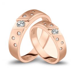 Bagues alliances constellations diamantées - En or rose 18ct