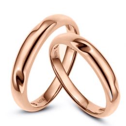 Alliances en or rondes - Duo d'alliances Or rose - Diamants
