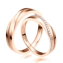 Duo d'alliances prestige - Design en diagonale -  Or rose, d