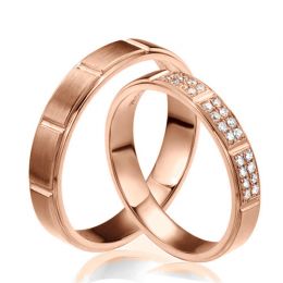 Alliances Couple - Or rose - Diamants