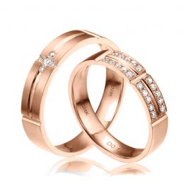 Alliances Couple - Or rose - Diamants