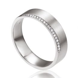 Alliance Brandon- Or Blanc Brossé 18cts pour Homme - Liseré de 19 Diamants | Gemperles