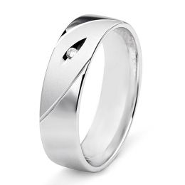 Alliance homme - Lignes fluides platine, diamant - Polie, br