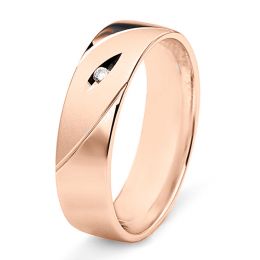 Alliance homme - Lignes fluides or rose, diamant - Polie, br