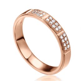 Alliance biseautée femme - Or rose pavage diamants