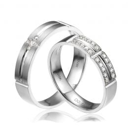 Alliances Couple - Or blanc - Diamants