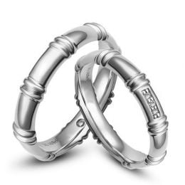 Alliances en or blanc 18 carats - Alliances diamants pour couple | Bambou