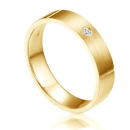 Alliance Mariage Homme Ramon I Or jaune Poli Brossé, Diamant