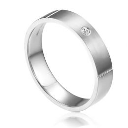 Alliance Mariage Homme Hare I Or blanc Poli Brossé, Diamant