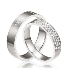 Alliances Platine Couple - Sertissage diamants