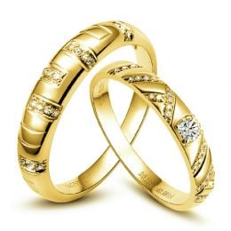 Duo d'alliances or jaune et diamants style parsemé