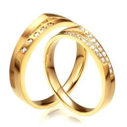 Alliances Homme et Femme en Or Jaune 18cts et Diamants