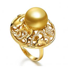 Bague fleur de pivoine - Perle dorée des mers du sud