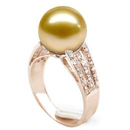 Bague Île de Barrow - Perle d'Australie dorée - Or rose, dia