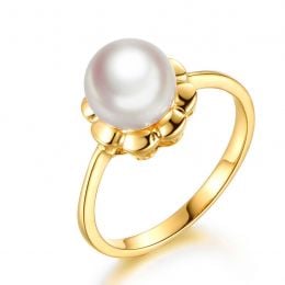 Bague fleur charnelle. Or jaune, perles Akoya Japon