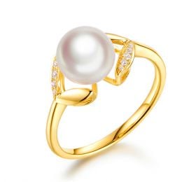 Bague pétales Or jaune, diamants et perles Akoya Japon