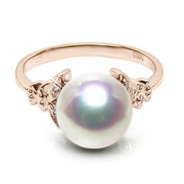 Bague or perle du Japon - Perle Akoya blanche - Or rose, dia