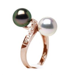 Toi et Moi Bague - Perles de Tahiti, Akoya - Or rose