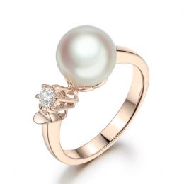 Bague Or rose. Duo Perle Akoya et Diamant serti