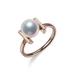 Bague moderne perle Akoya du Japon et or rose 18 carats